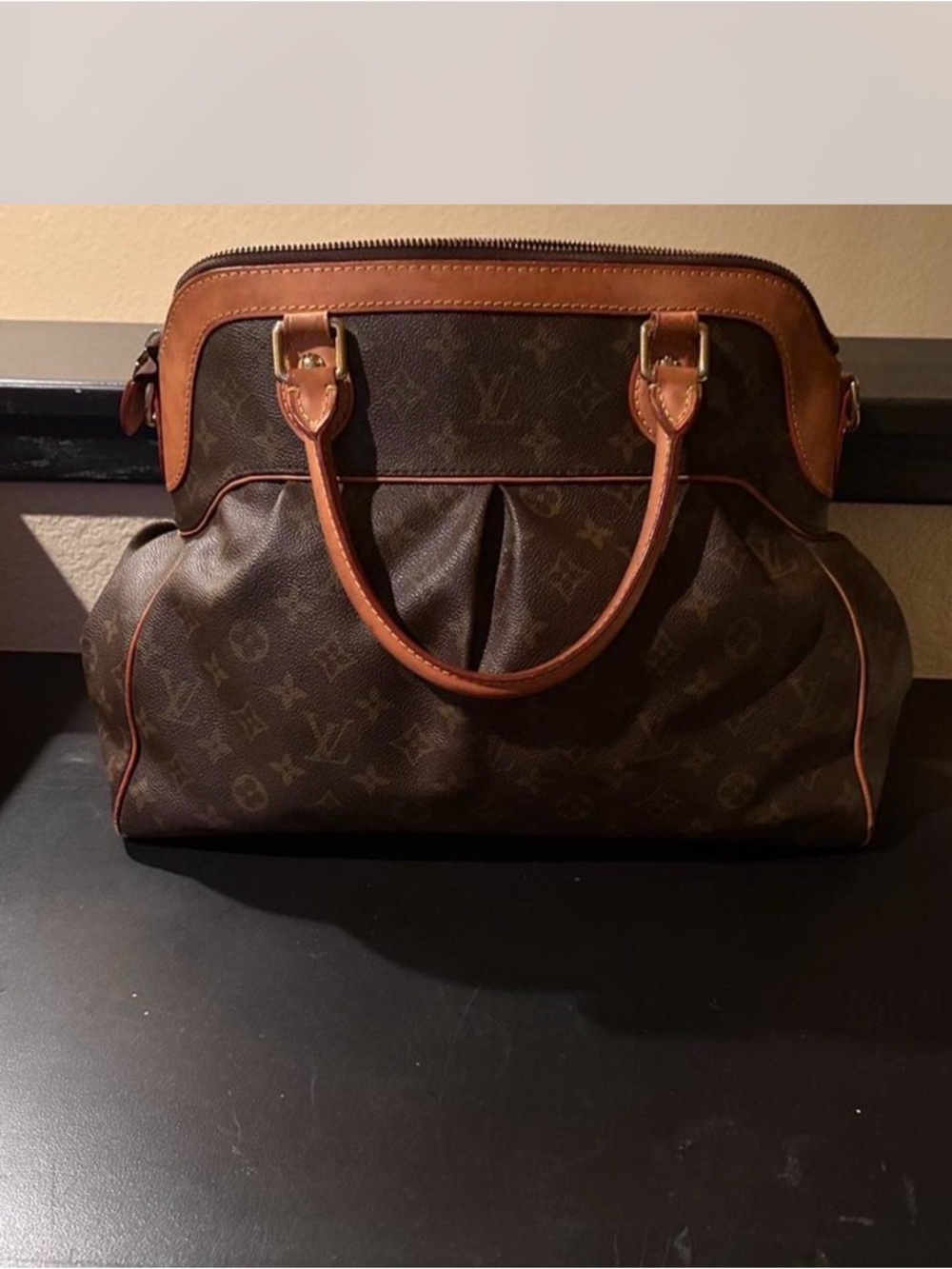 Louis Vuitton Brown Monogram Satchel with Tan Leather Trim
